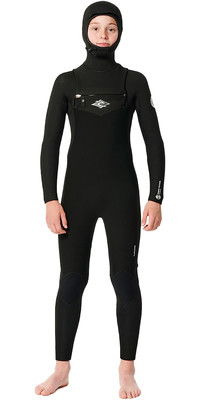 2024 Rip Curl Junior Dawn Patrol 5/4mm Hooded Chest Zip Wetsuit 13KBFS - Black